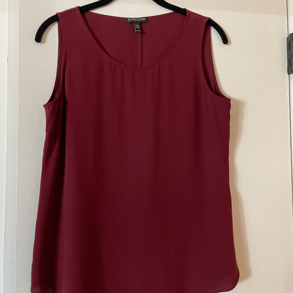 Eileen Fisher silk georgette crepe shell tank blouse red Petite Small PS